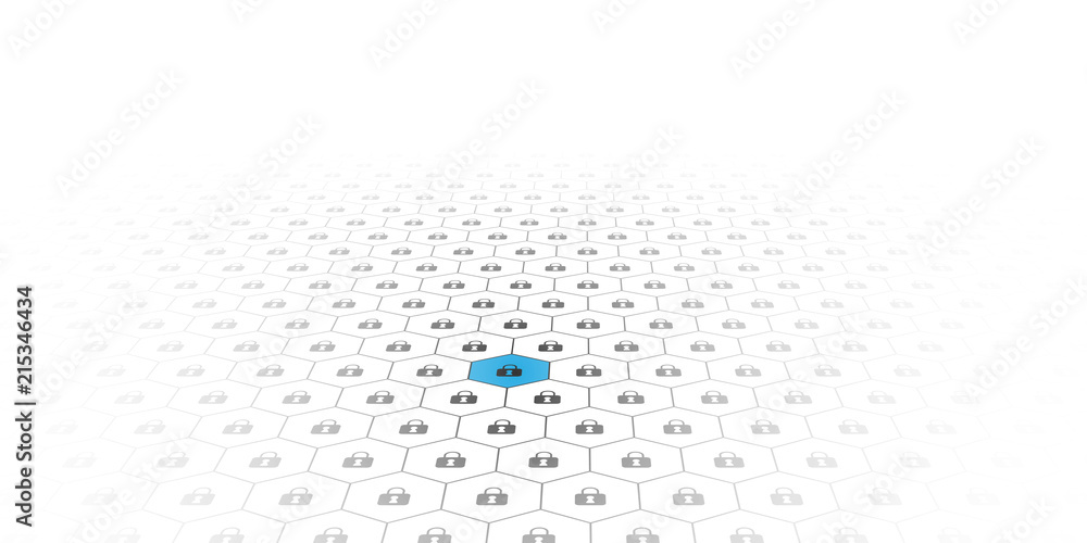 Poster blockchain circuit networking concept. distributed ledger technology. locks are located in hexagonal