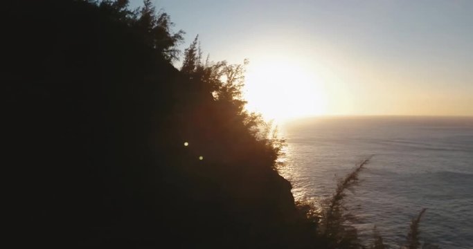 4K drone footage of Kauai, Napali Coast at sunset.