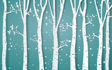 Forest of winter season,Paper vector Illustration