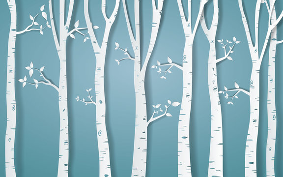 Forest of winter season,Paper vector Illustration