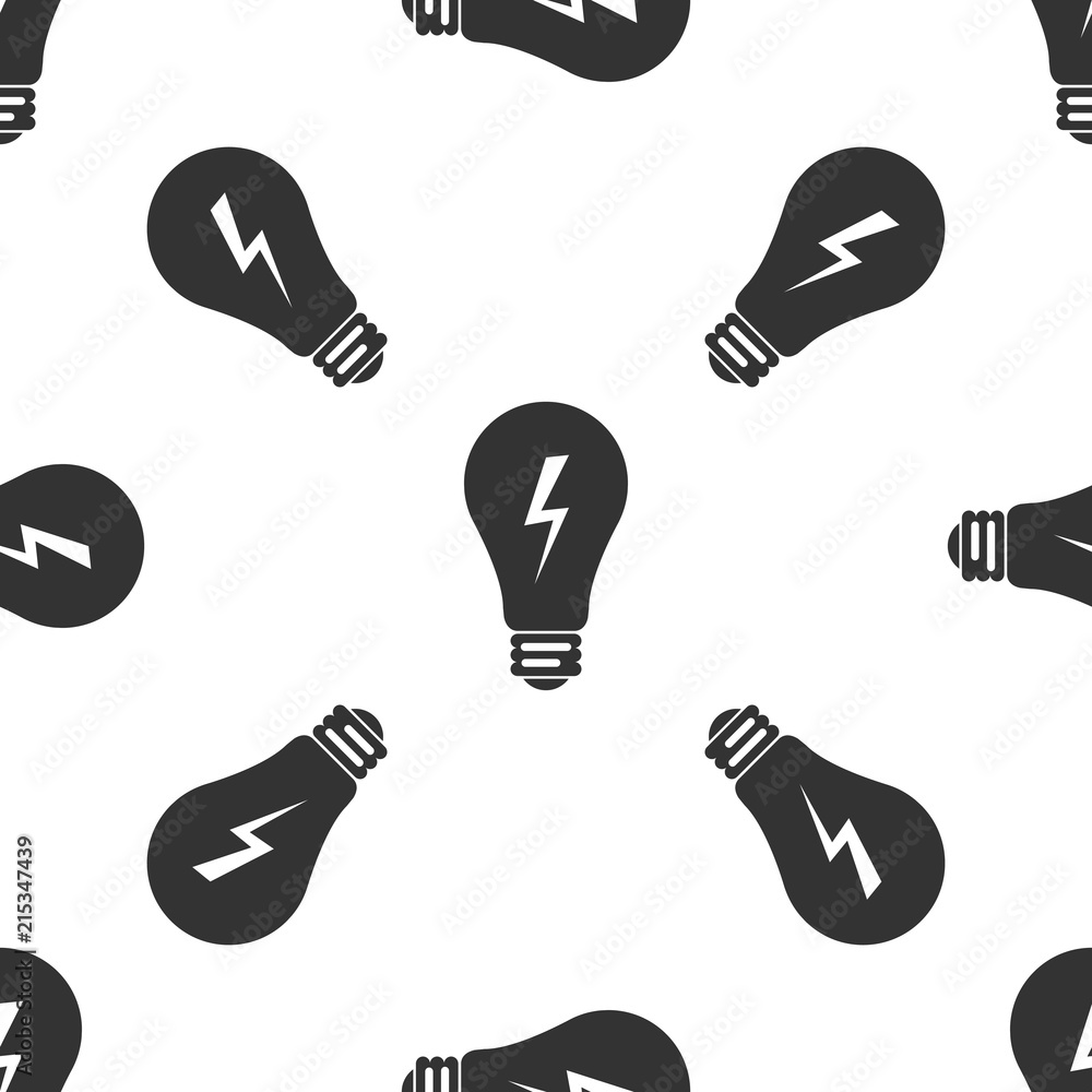 Aufkleber light lamp sign. bulb with lightning symbol icon seamless pattern on white background. idea symbol. 
