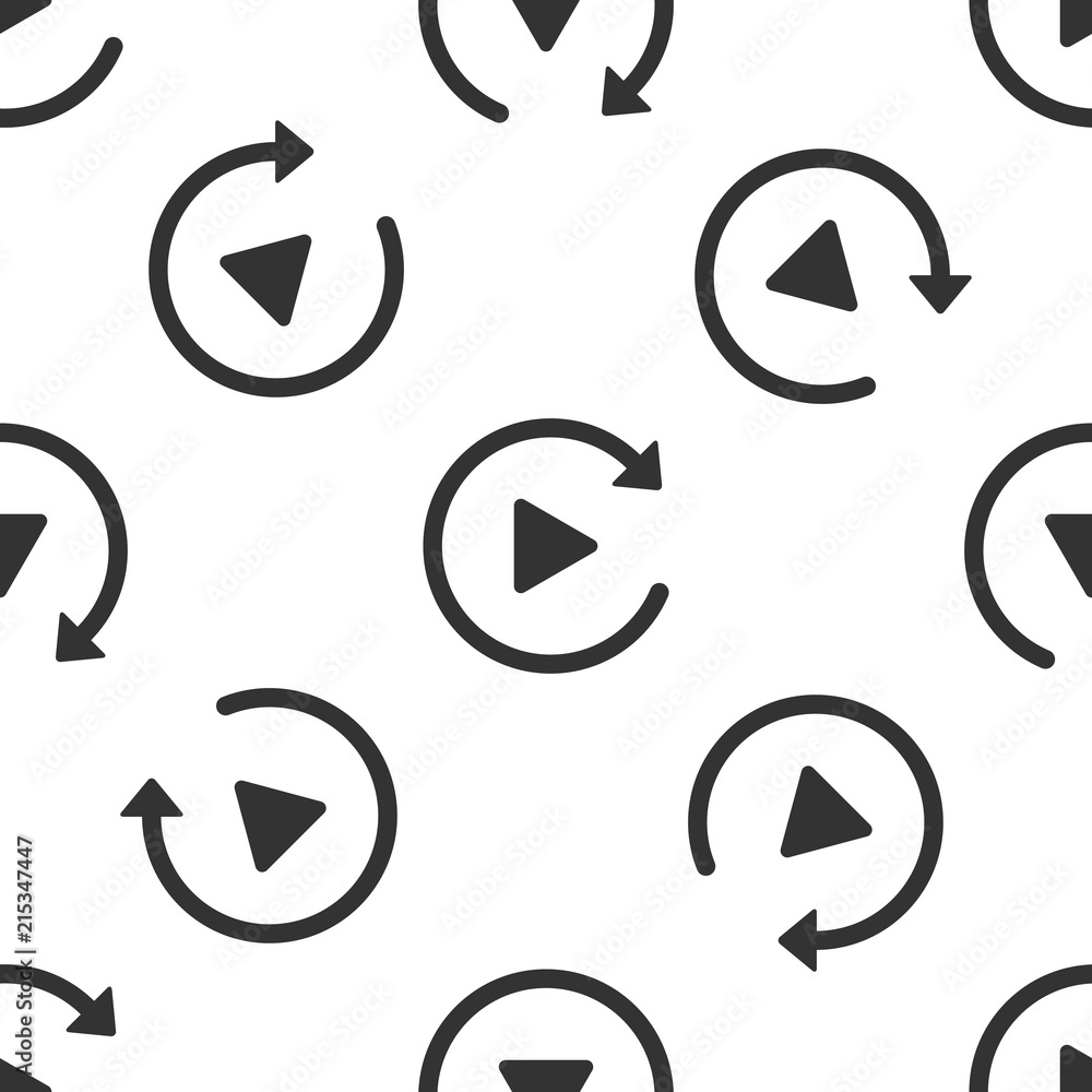 Poster video play button like simple replay icon seamless pattern on white background. flat design. vector 
