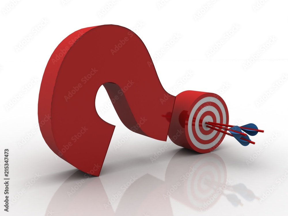 Poster 3d rendering question mark with target