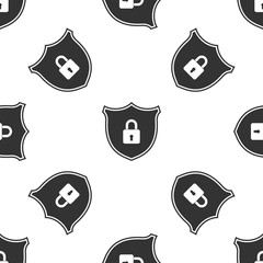 Shield security with lock icon seamless pattern on white background. Flat design. Vector Illustration