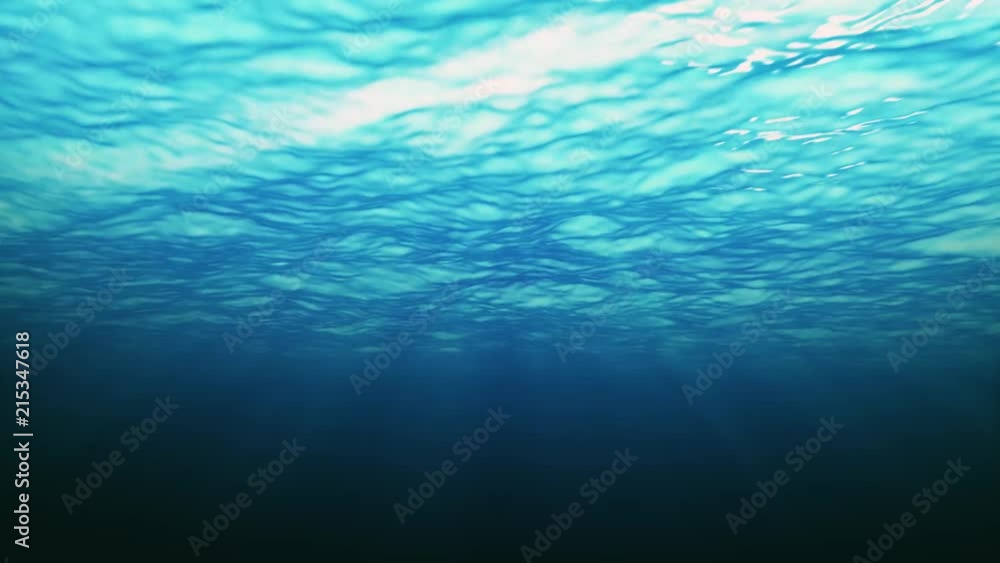Poster 4k underwater background ocean/ animation of ocean surface texture from underwater view with sunrays