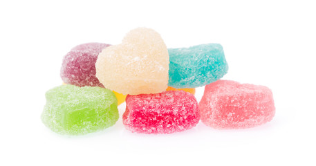 Colorful heart shape jellys isolated on white background