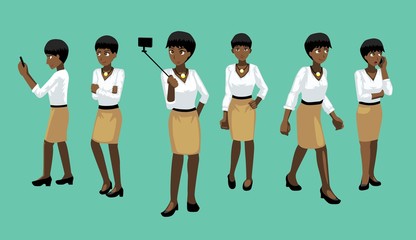 Fototapeta premium Manga Elegant Black Woman Poses Vector Illustration