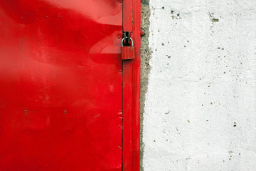 Closed Red Door With Padlock