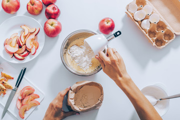 Flat lay composition of kitchen table with ingredients