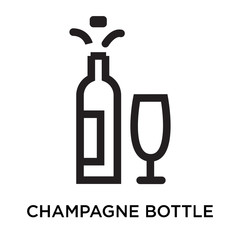 Champagne bottle icon vector sign and symbol isolated on white background, Champagne bottle logo concept