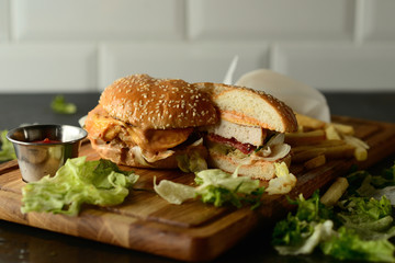 Cheese burger - American cheese burger with Golden French fries