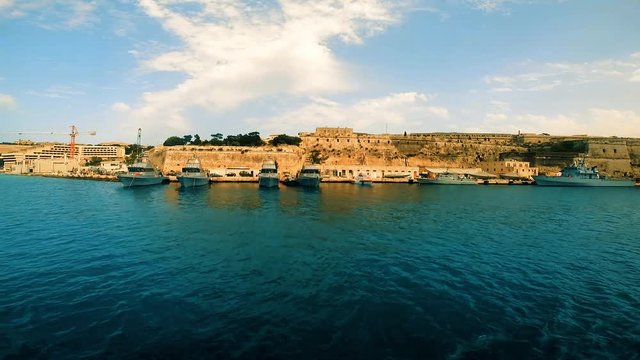 Valletta view with Msida Bastion and Msida Bastion Historic Garden from bay, Malta
