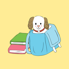 Cartoon cute dog in bag vector.