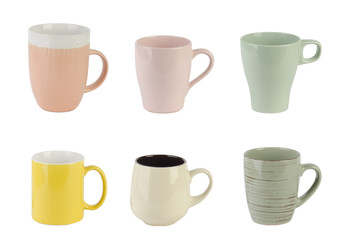 group of color cups isolated on white background