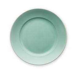 Empty ceramics plates, Classic green plate, View from above isolated on white background with clipping path                               
