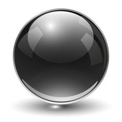 Glass sphere, black vector ball.
