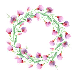 Obraz na płótnie Canvas Wreath from field of bright colors on a white background. Watercolor illustration.