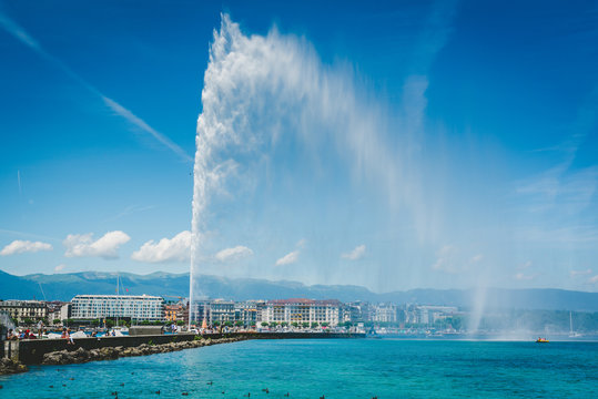 The Jet D'Eau At Leman Lake