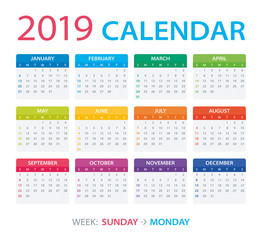 2019 Calendar - vector illustration