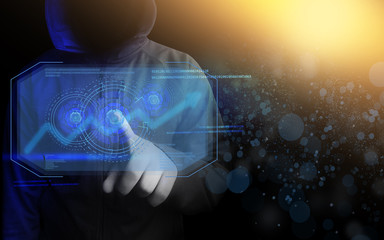 Protect your privacy. Neon light, a hacker, an additional reality in the form of a holographic display. Personal growth