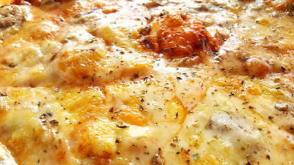close up view of fresh baked pizza