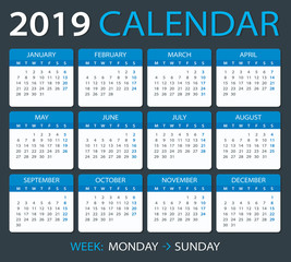 2019 Calendar - vector illustration