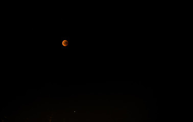 Bloody moon in the dark sky 2018. Crimson moon. Mars below
