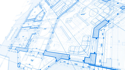 Architecture design: blueprint plan - illustration of a plan modern residential building / technology, industry, business concept illustration: real estate, building, construction, architecture