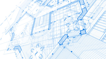 Architecture design: blueprint plan - illustration of a plan modern residential building / technology, industry, business concept illustration: real estate, building, construction, architecture