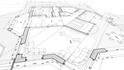 Architecture design: blueprint plan - illustration of a plan modern residential building /...