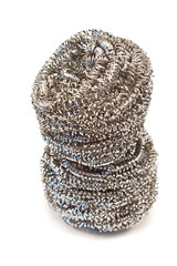 Steel sponge wool for cleaning dishes isolated on white