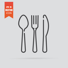 Cutlery icon in flat style isolated on grey background.