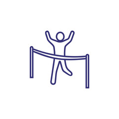 Achieving goals line icon. Man finishing race with raised hands. Winning concept. Can be used for topics like business success leadership, sport, competition