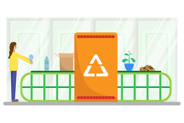 Vector illustration about the industry of waste recycling. Nature protection.