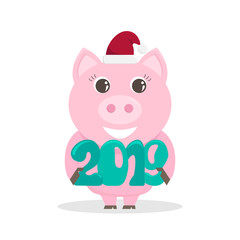 Lovely vector illustration for the New Year 2019 with a pig.