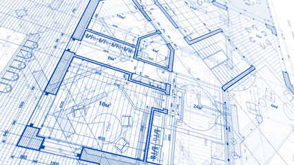 Architecture design: blueprint plan - illustration of a plan modern residential building / technology, industry, business concept illustration: real estate, building, construction, architecture