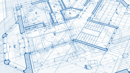 Architecture design: blueprint plan - illustration of a plan modern residential building / technology, industry, business concept illustration: real estate, building, construction, architecture