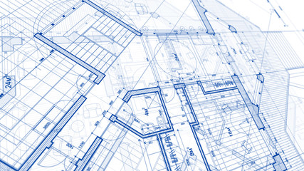 Architecture design: blueprint plan - illustration of a plan modern residential building / technology, industry, business concept illustration: real estate, building, construction, architecture