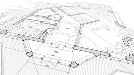 Architecture design: blueprint plan - illustration of a plan modern residential building / technology, industry, business concept illustration: real estate, building, construction, architecture