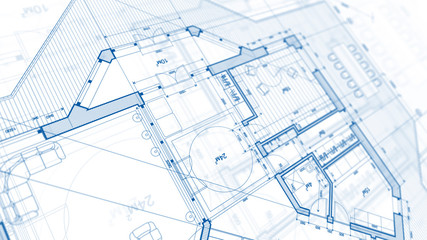 Architecture design: blueprint plan - illustration of a plan modern residential building / technology, industry, business concept illustration: real estate, building, construction, architecture