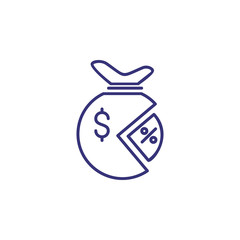 Percentage of money line icon. Dollar, sack, percent, pie diagram. Finance concept. Can be used for topics like statistics, analysis, economy, business