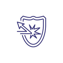 Protection from attack line icon. Shield, stroke, arrow. Security concept. Can be used for topics like business, insurance, data safety