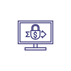 Safe transfer line icon. Lock with dollar sign and arrow on monitor. Finance concept. Can be used for topics like business, payment, banking