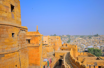Aerial view of the entry gate and city from jaisalmer fort.