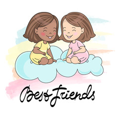 Greeting Card BEST FRIENDS CARD Color Vector Illustration for Scrapbooking and Digital Print on any subjects