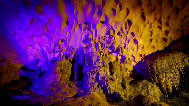 View of wall inside the Sung Sot Cave in Ha Long Bay Vietnam.