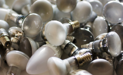 Disposal of used energy saving lamps, old spent bulbs.