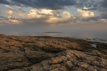 Rocky Coast Sunset and Clouds near Bath, Maine