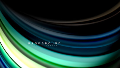 Fluid colors abstract background, twisted liquid design on black, colorful marble or plastic wave texture backdrop, multicolored template for business or technology presentation or web brochure cover