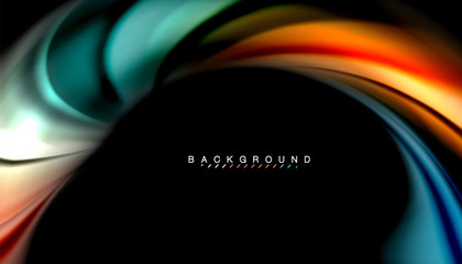 Fluid colors abstract background, twisted liquid design on black, colorful marble or plastic wave texture backdrop, multicolored template for business or technology presentation or web brochure cover